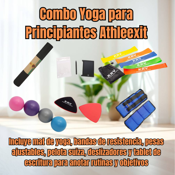 Combo yoga para principiantes Athleexit con mat de yoga, bandas de resistencia, pesas ajustables, pelotas suizas, deslizadores y tablet de escritura para rutinas
